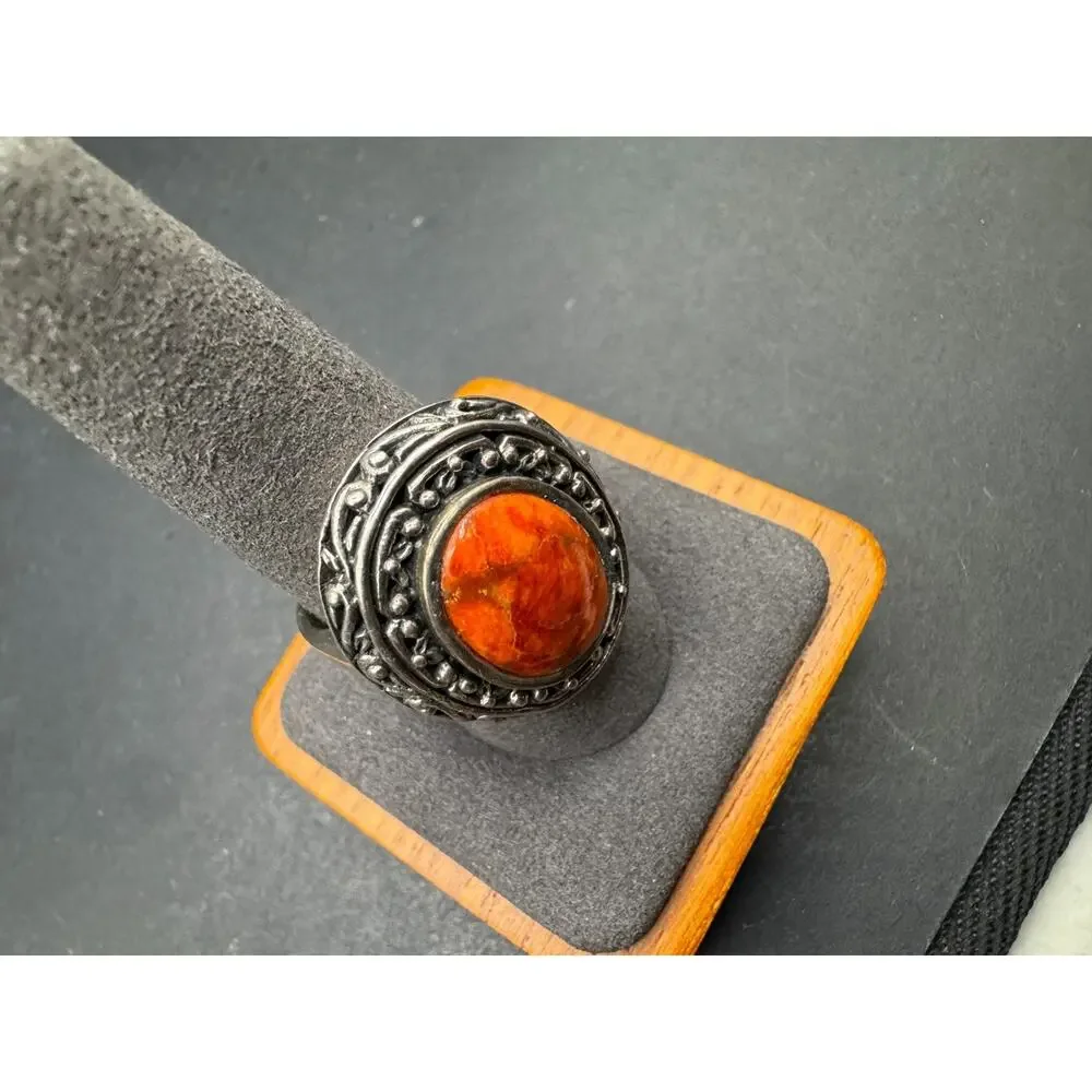 Vintage NK Thailand Sterling Silver 925 Spiny Oyster Cocktail Ring Sz 9.75